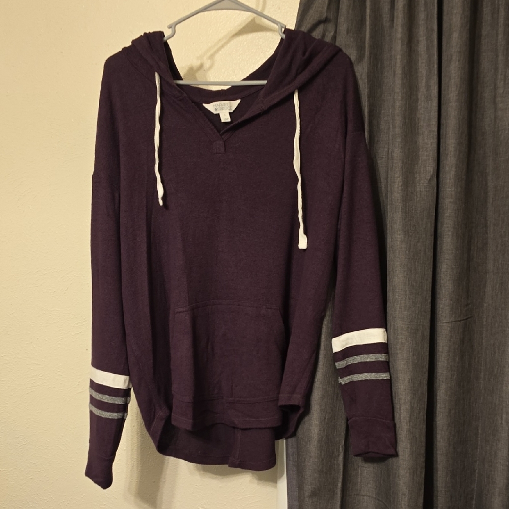 Market & Spruce Women's Plum Hooded Pullover with White Drawstrings